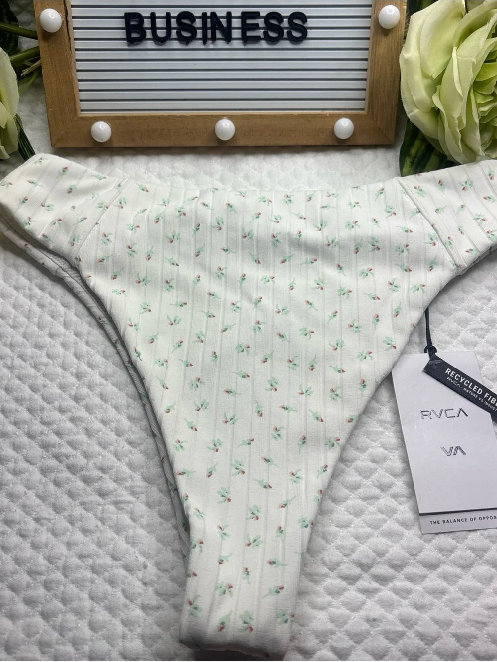 RVCA Itty Wide Slide Side Med Bikini Bottoms Lime Green Flowers Womens Size